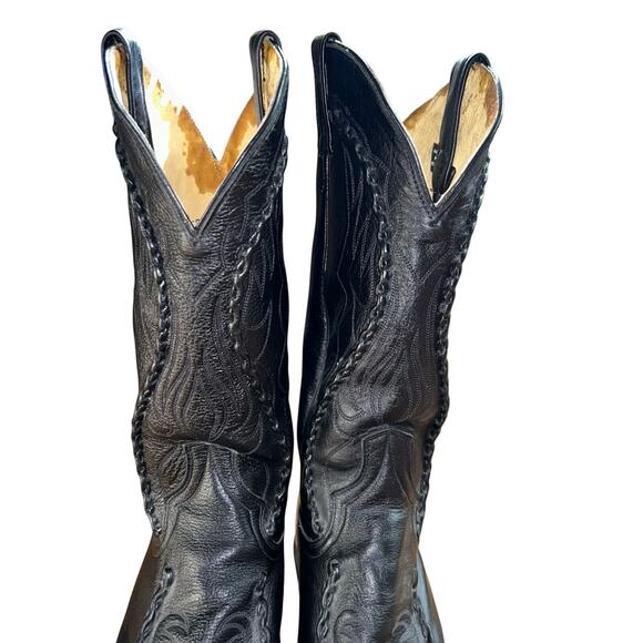 Vintage Dan Post Men's Black Leather Boots Deertan Cowboy Western USA Sz 11 EW - Picture 4 of 9